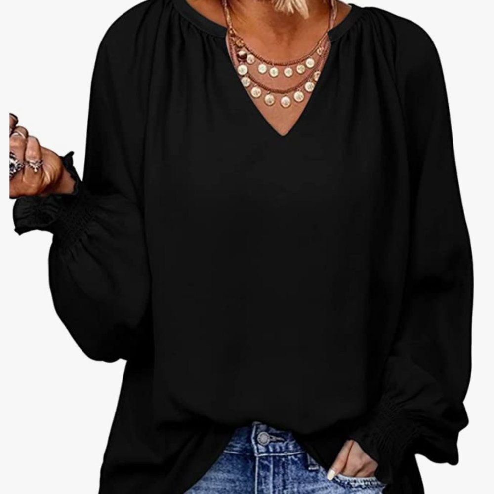 5/$25 BUNDLE DEAL SHEWIN V Neck 3/4 Bell Sleeve Chiffon Blouse 2XL